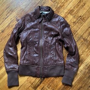 Mackage chocolate brown leather jacket.